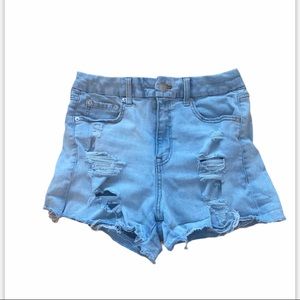 Blue ripped jean shorts